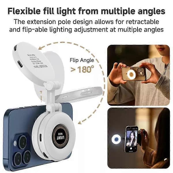 Sammenfoldelig Magnetisk Telefon Fyldlys White