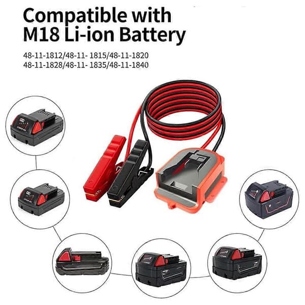 For Milwaukee 18V Li-Ion Batteri Startbooster Adapter Bil Startkabel Auto Nødstartkabler—ls