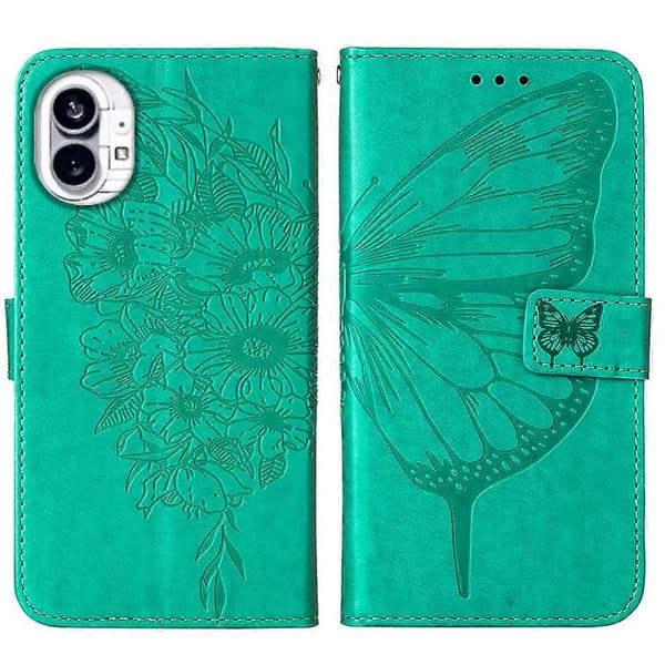 För Nothing Phone 1 präglat fjärilsläderfodral Green