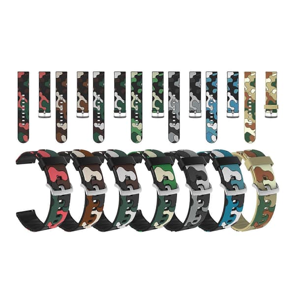 20 mm til Amazfit GTR 42 mm camouflage silikone urrem med sølvspænde 7
