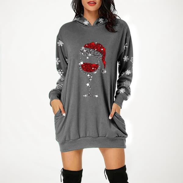 Julekjoler til kvinder Sweatshirtkjole Julemandstøj Vestidos Para Navidad De Mujer Festlig Sweater Grå Gray M