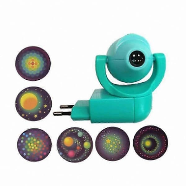 6-billedsensor natlampe med dyreprojektioner til børneværelsesdekoration EU-stik Cyan