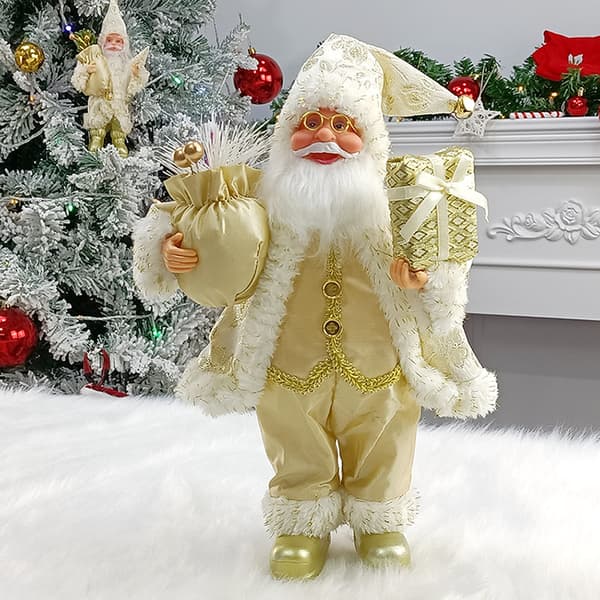 1 stk. Guld Stående Julemandsfigur 30cm Realistisk Stående Julemand