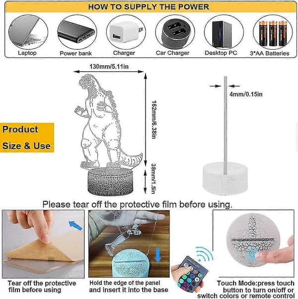 JUSCH 3D nattlys King Kong leker gaver festutstyr for gutter – ls
