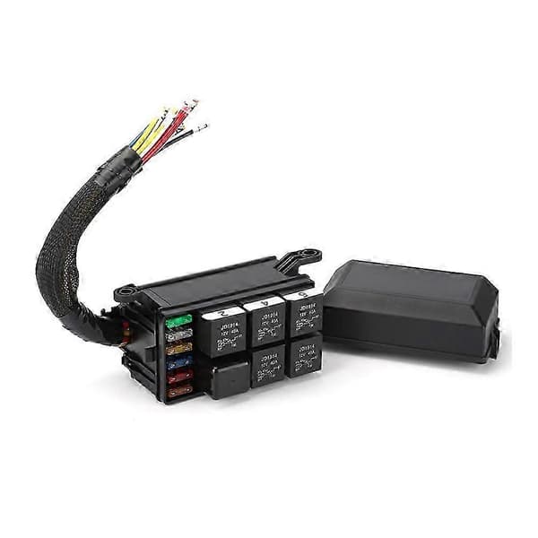 12V 6-facks förkopplad säkringsreläbox Universal säkringsdistributionsblockpanel och reläkit Black