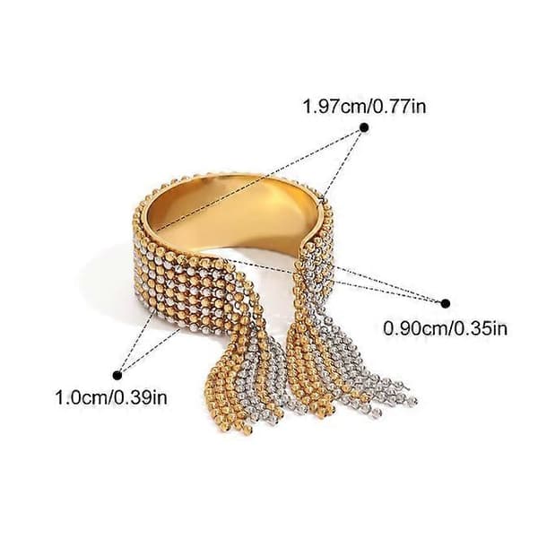 Fingerring i rustfritt stål med kjededusk, justerbar, belagt smykke – ls Gold Silver
