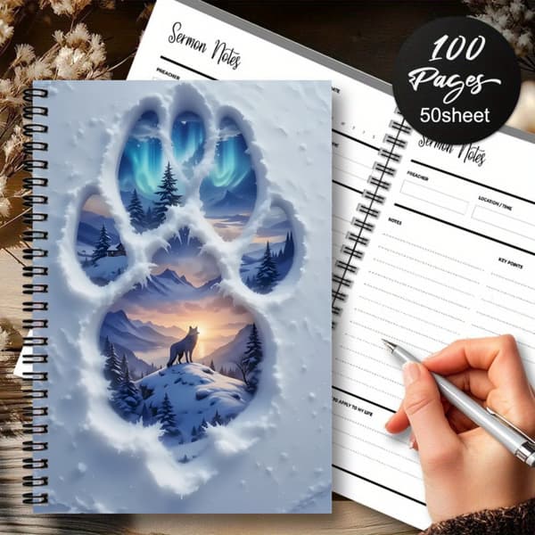 Wolf Paw Aurora Fjell Spiralnotesbog, A5 Kreativ 3D Visuel Journal, Studenter Skriveartikler Notesbog