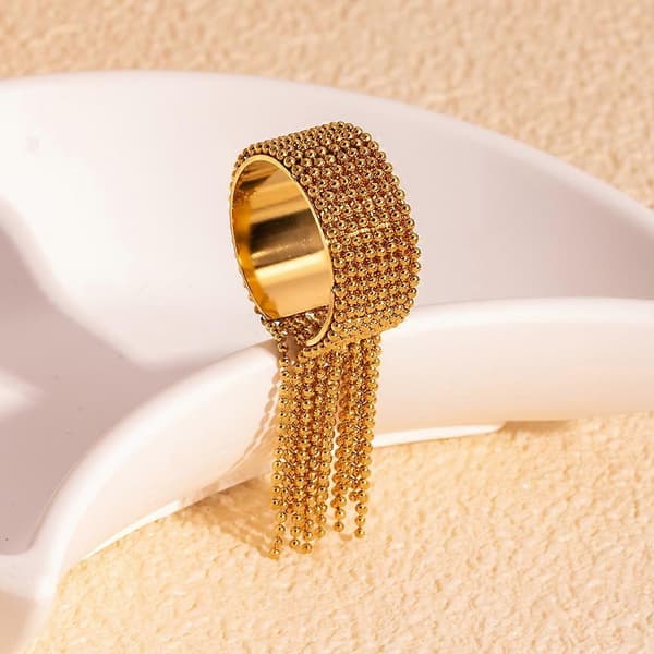 Rustfrit Stål Kæde Kvast Fingerring Justerbar Belagt Smykke—ls Gold