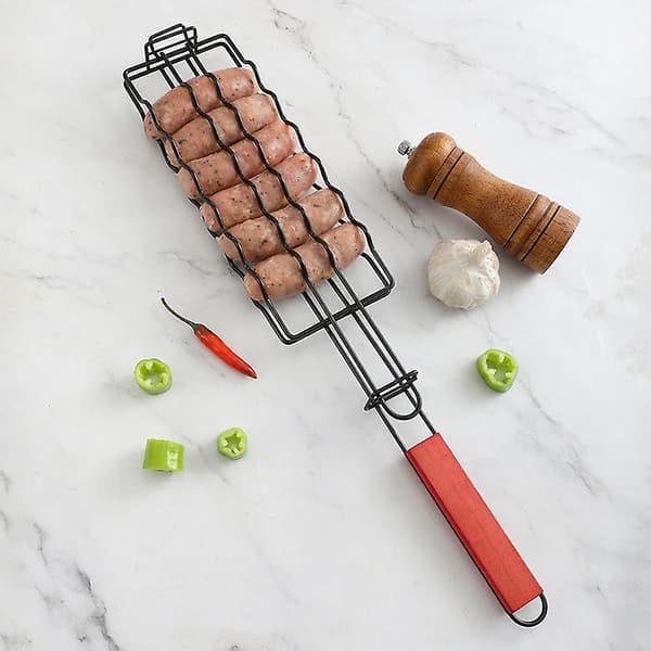 Grillkurv til pølser, pølserulleholder i rustfrit stål 48.5*9CM