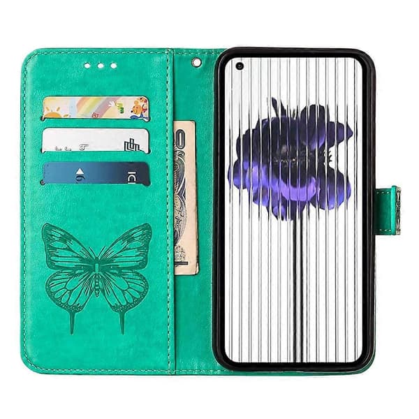 Til Nothing Phone 1 præget sommerfugl læder telefoncover Green