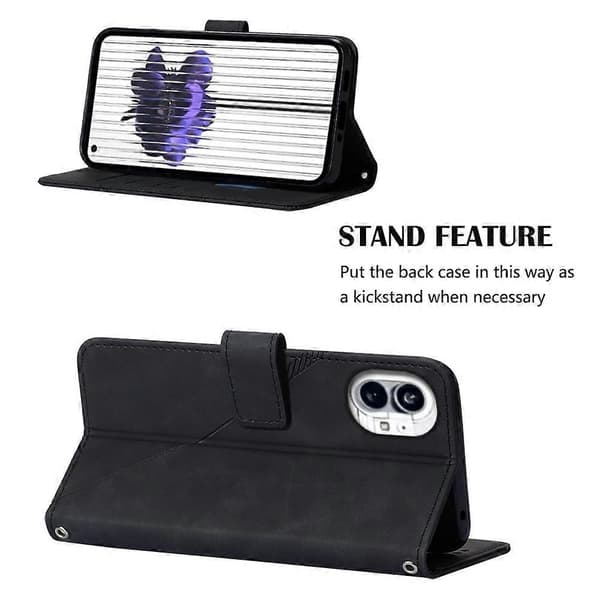 (Ny) För Nothing Phone 1 3D präglad flip läderfodral Black