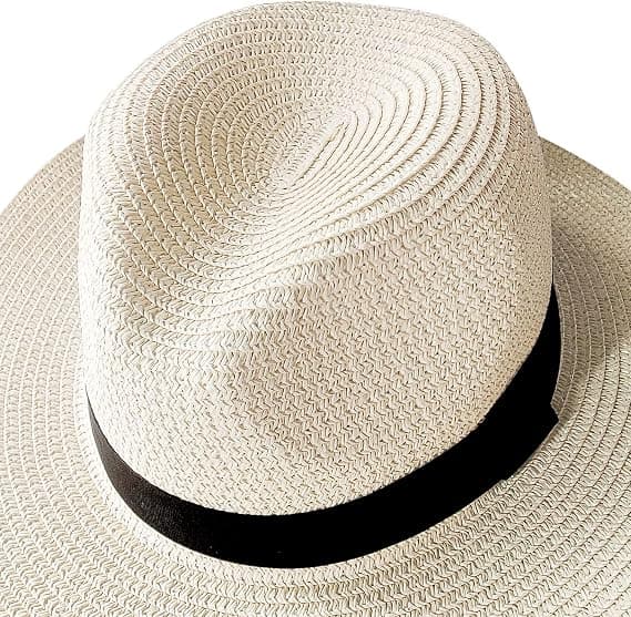 Dame Panama Bredskygget Strå Roll Up Bælte Spænde Fedora Strandhat