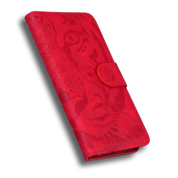 För Nokia C21 Tigerpräglat mönster Horisontellt vikbart läderfodral Red