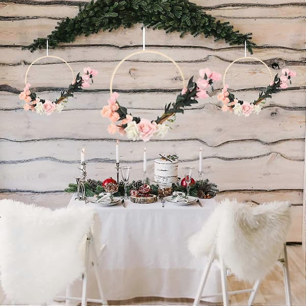Drömbambu ringar, träcirkel rund fångare DIY-båge för blomsterkrans hus trädgård växtdekor H—ls