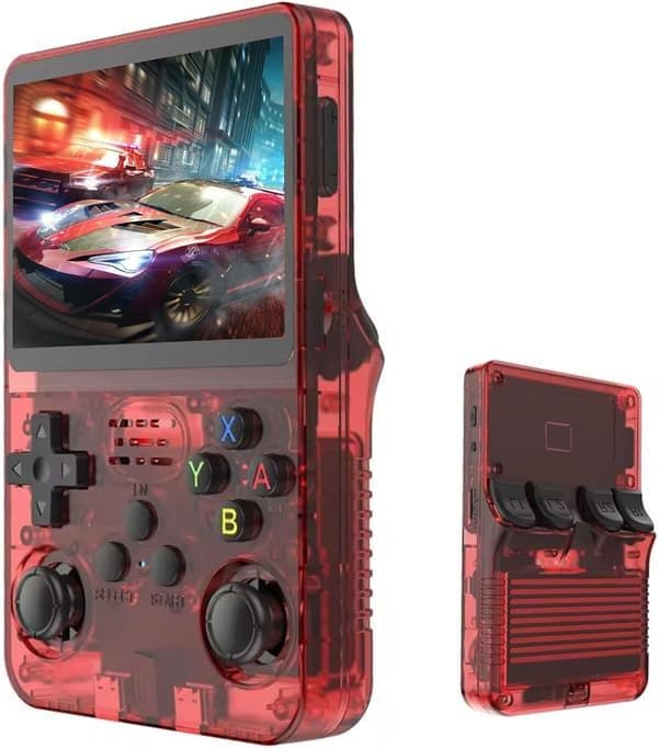 R36S Retro Handheld Gaming Console with 3.5-inch IPS Screen, 64GB TF Card Preloaded with 10,000+ Games, Open Source Linux System, Red