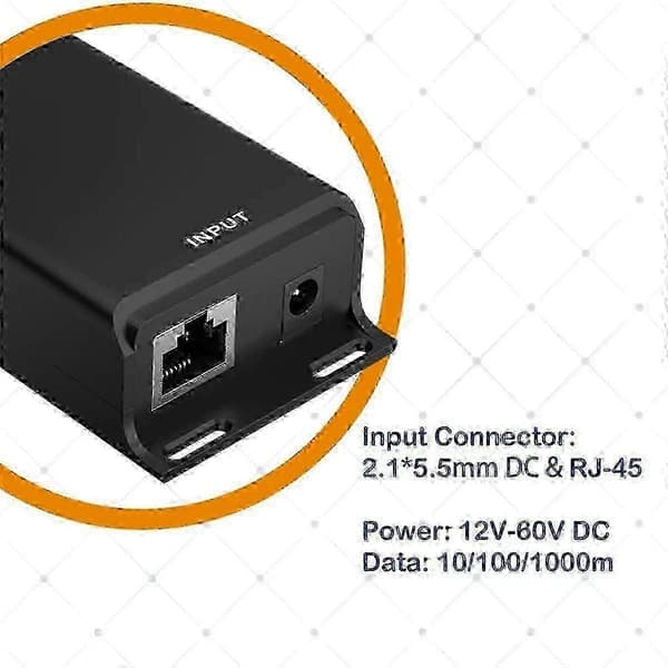 12V til 24V Passiv PoE Injektor Gigabit til Solenergi Svart