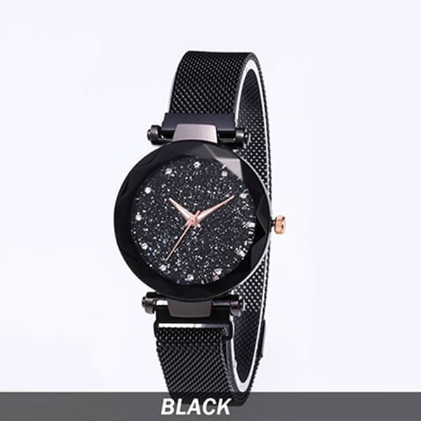 Stjerneklar Himmel Dameur Magnetur Dame Mesh Armbånd Modeur (Sort) - 1 stk