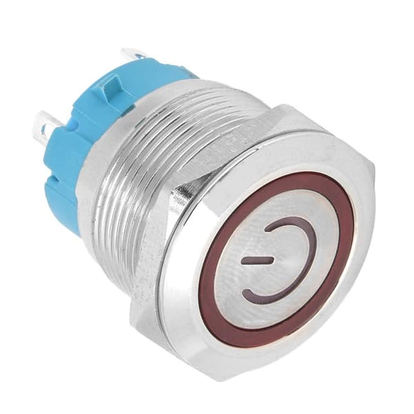 2 stk 4-pins trykknappbryter 3-6VDC 22mm flat hode rund knappbryter med strømlyssignal rød