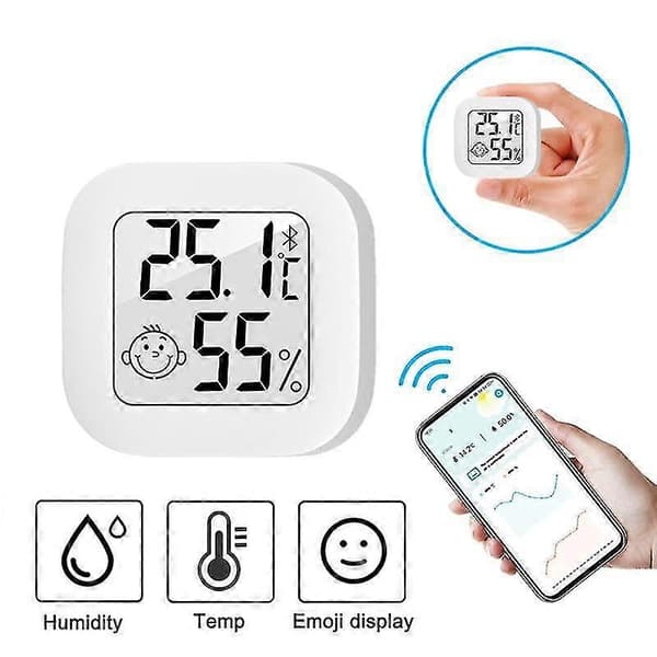 Bluetooth-kompatibel Smile Mini LCD Digital Termometer Hygrometer Indendørs Rumtemperatur Fugtighed—ls