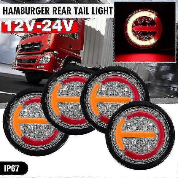 4x LED-baglygte Kompatibel med trailer, 4/5 tommer, 12v, 24v, dynamisk baglygte, GT