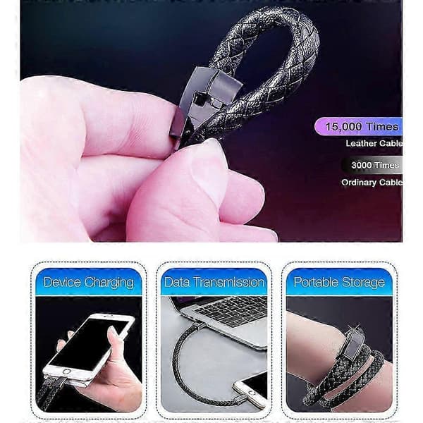3A USB–8-nastainen luova rannekoru-datakaapeli – ls Black