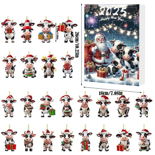 Julenedtelling Blind Box Santa Cow Farm, Akryl Anheng, Juletrepynt E E 26*18*3CM