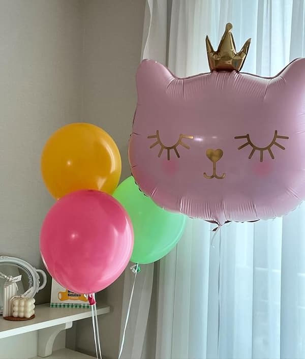 Lyserøde Katteballoner Folie Helium Sød Krone Katteformet Dyr