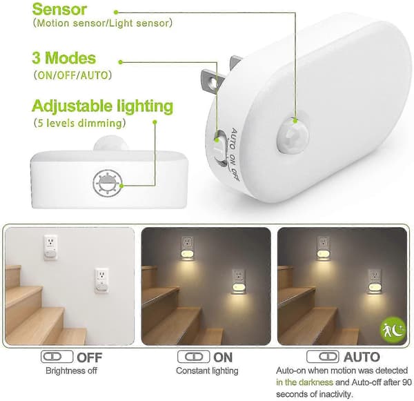 Natlys med stik, klart bevægelsessensor natlys (120 lumen),...—ls