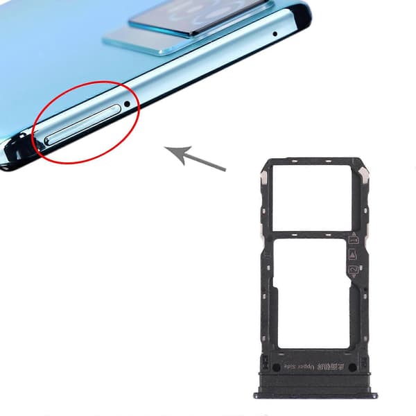 For vivo Y76s V2156A SIM-kortskuff + SIM-kortskuff / Micro SD-kortskuff Black