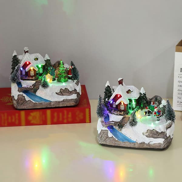 LED Lys Jule Sne Scene Flod Landsby Hus Lysende Harpiks Ornament—ls Puppet skating model