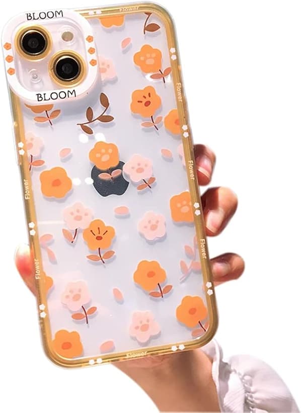 Sødt stødsikkert kofangerblomster klart blødt iPhone-etui (orange, iPho
