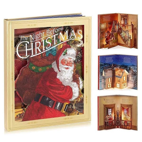 Jule-pop-up-bok med lys og lyd, The Night Before Christmas-dekorasjon, jubileumsgaver til barn