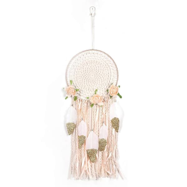2x Vævet Blomsterfjer Drømmefanger Boho Makrame Ophæng Drømmefanger Gør-det-selv Vindklokker Vægkunst W—ls
