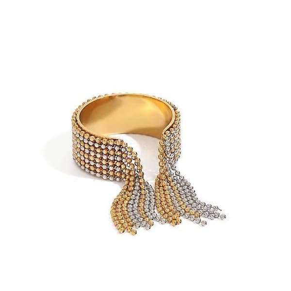 Rustfrit Stål Kæde Kvast Fingerring Justerbar Belagt Smykke—ls Gold Silver