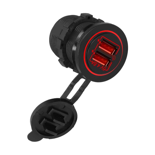 Universal 5V 4.8A Dobbelt USB Bil Motorcykel Båd Oplader Stik Touch Panel Tænd Sluk Støvdæksel Rød LED