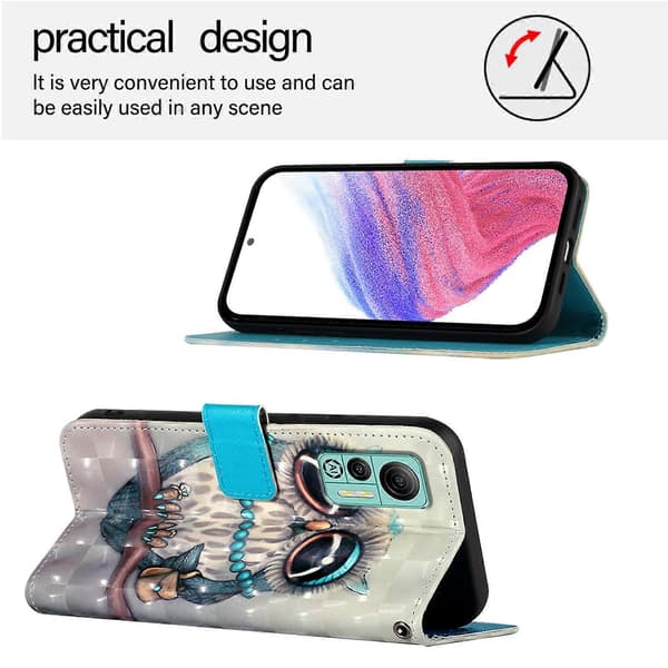 3D-maleri Horisontal Flip Skinntelefonveske til Ulefone Note 14 Grey Owl