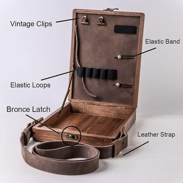 Skrivebudtrææske, multifunktionel håndlavet træ-crossbody-posttaske Brown
