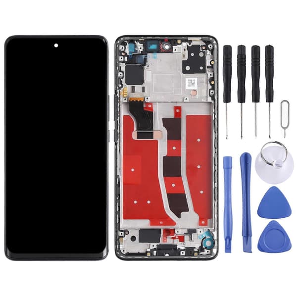 KOMPATIBEL OLED LCD-skærm til Honor V40 Lite Digitizer Komplet samling med ramme Black
