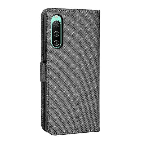 Til Sony Xperia 10 IV Diamanttekstur Skinntelefonveske Black