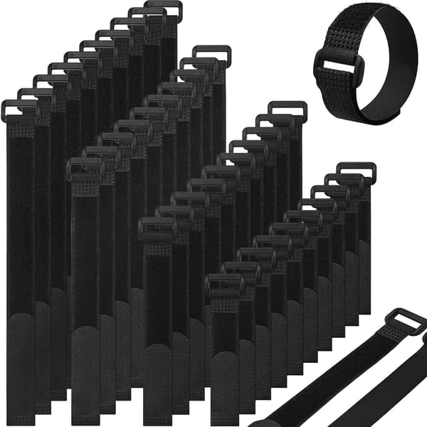40-pak Velcro-stropper, Sorte kabelbindere 2cm x 40cm/30cm/20cm/15cm (10 stk. af hver), Genanvendelige velcro-stropper—ls