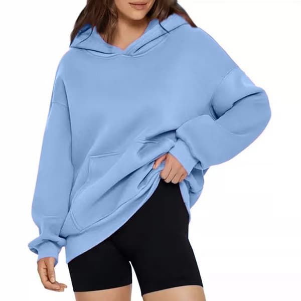 Uformelle løse hettegensere for kvinner ensfarget langermet oversized genser light blue light blue S