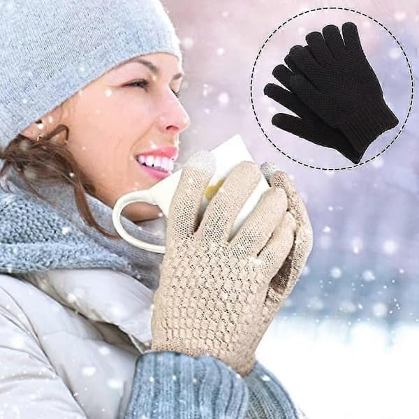 Vintercykelhandsker Touch Screen Handsker Varme Fleeceforede Strikhandsker Elastisk manchet Black