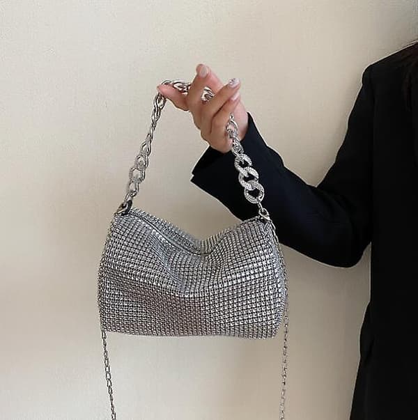 Krystaller Aften Clutch Taske til Kvinder Piger Taske—ls silver