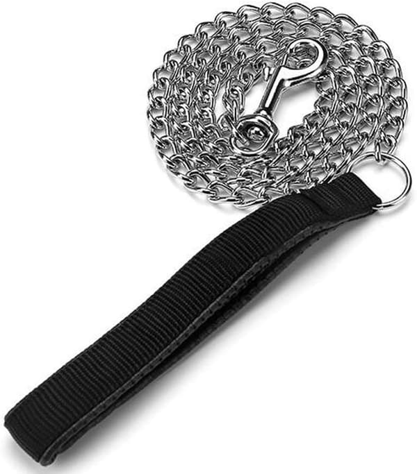 Chain Leash (120cm) Solid Metal Leash Leather Handle