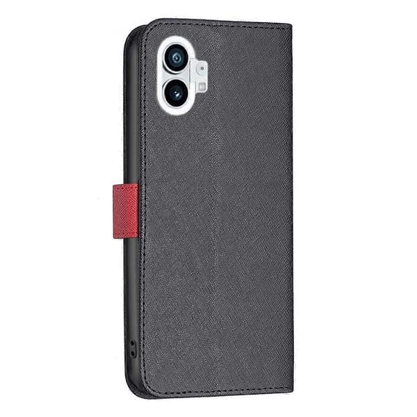 Til Nothing Phone 1 BF13 Farvematchende Kryds Tekstur Læder Telefoncover Black