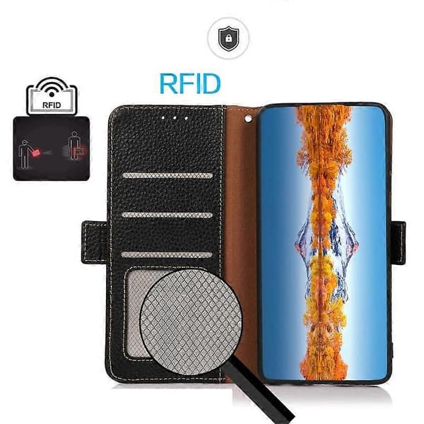 KHAZNEH Side-Magnetic Litchi Leather RFID-telefondeksel for Nothing Phone 2 Black