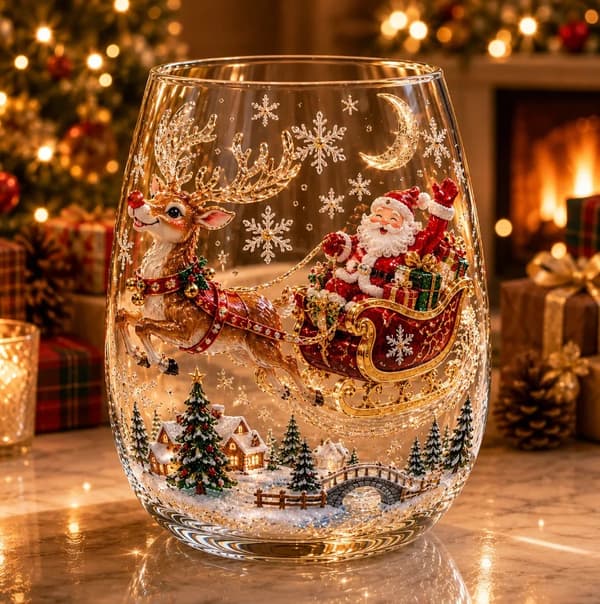 Julevinglas, festlige stilkglas, festdrikke *rensdyr* reindeer