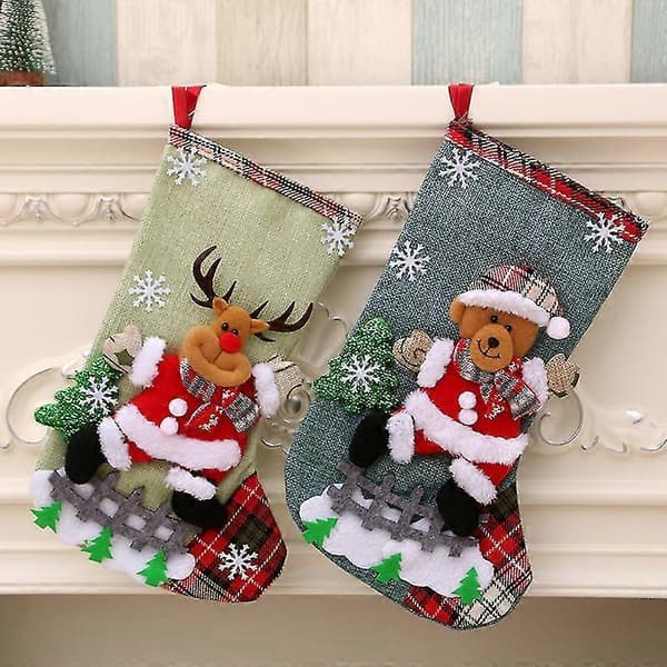 Stor julestrømpe i lin Julepynt Julegavepose God natt Gavepose[ls] deer