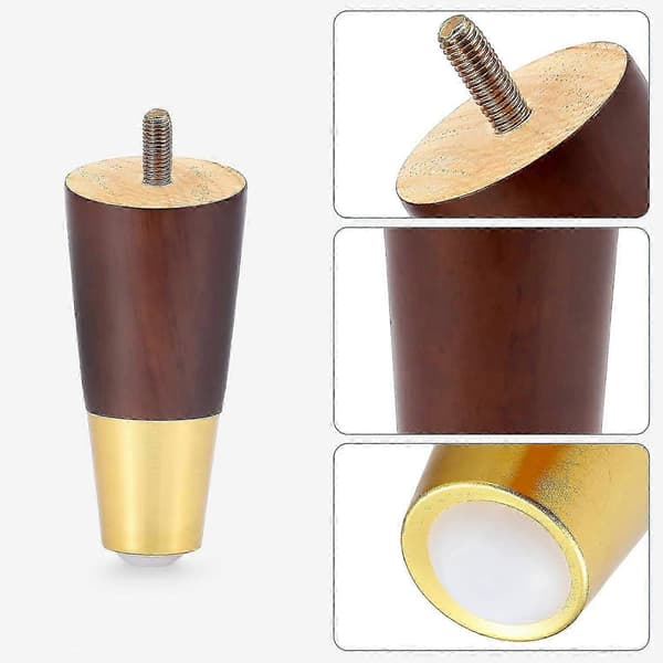 Gullbelagte 10 cm tremøbelben, sett med 4 for sofaskap og kommode Brun Brown 4 inch 4 pcs