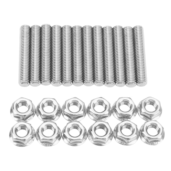 12 stk. sett med sylinderhodebolter i rustfritt stål, eksosmanifold-pinnbolter, erstatning for Chevy V8 LSX LS1 LS2 LS3 LS6 LS7